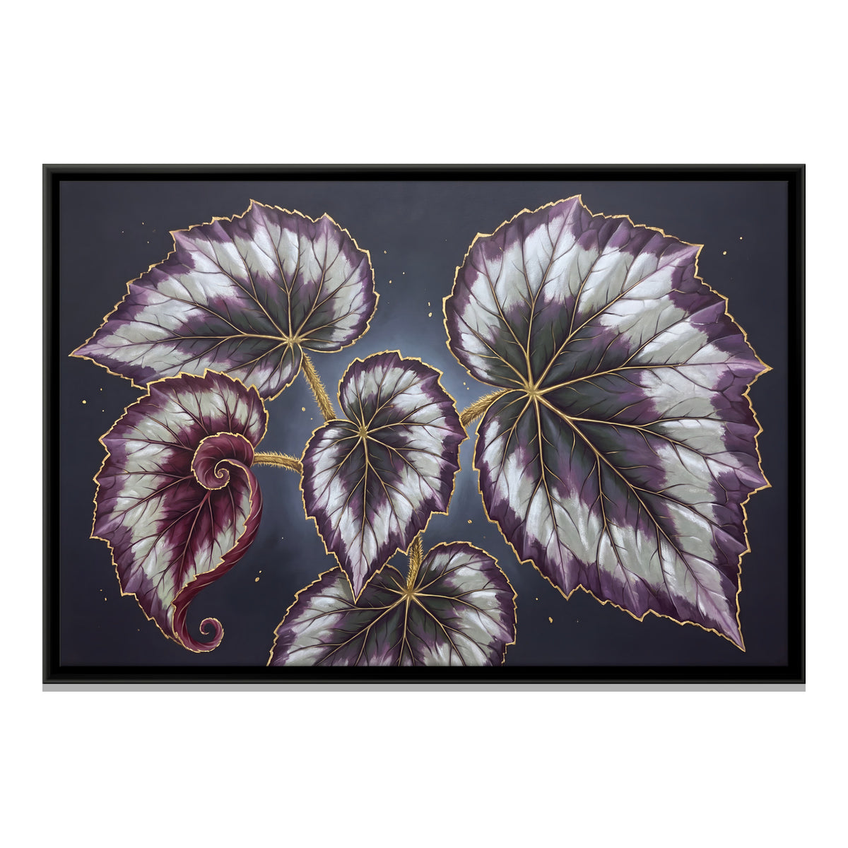 Purple Begonia Leaves - framed canvas print, front view