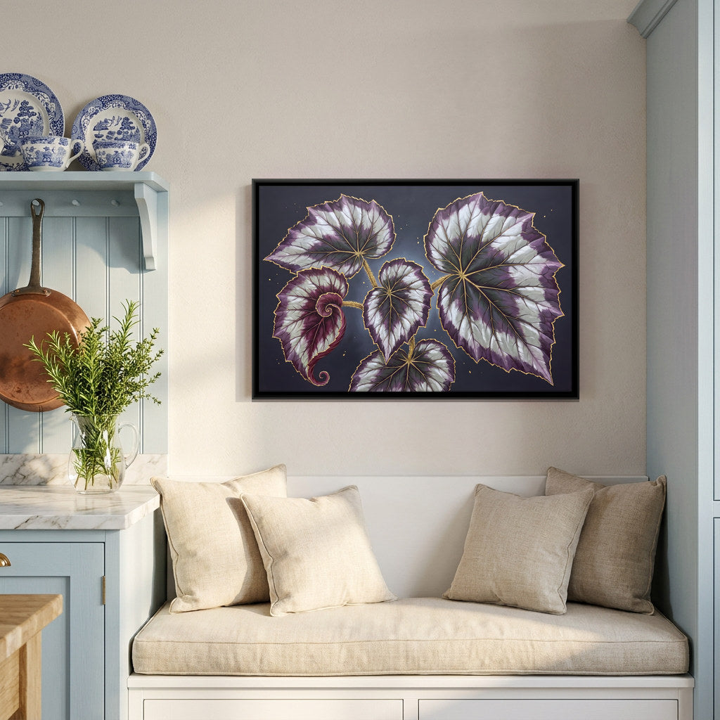 Purple Begonia Leaves - canvas art shown in a second room setting