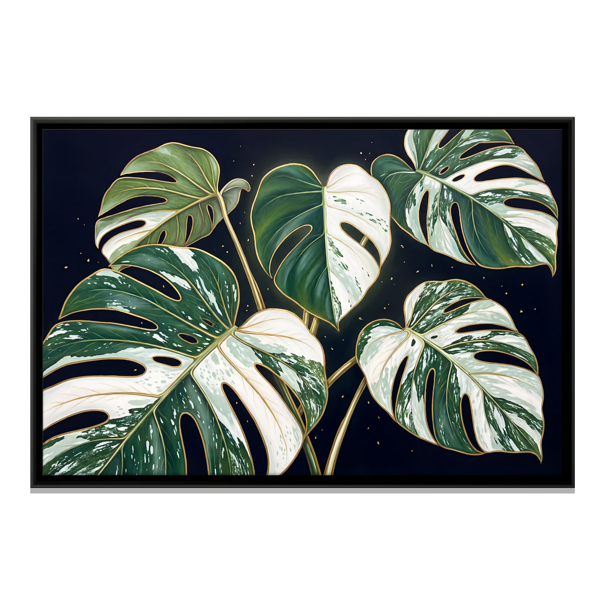 Variegated Monstera Leaves - framed canvas print, front view
