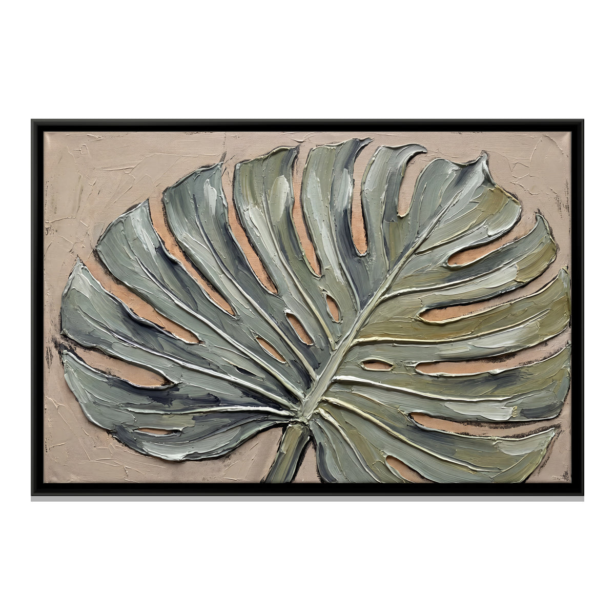 Single Monstera Leaf - framed canvas print, front view