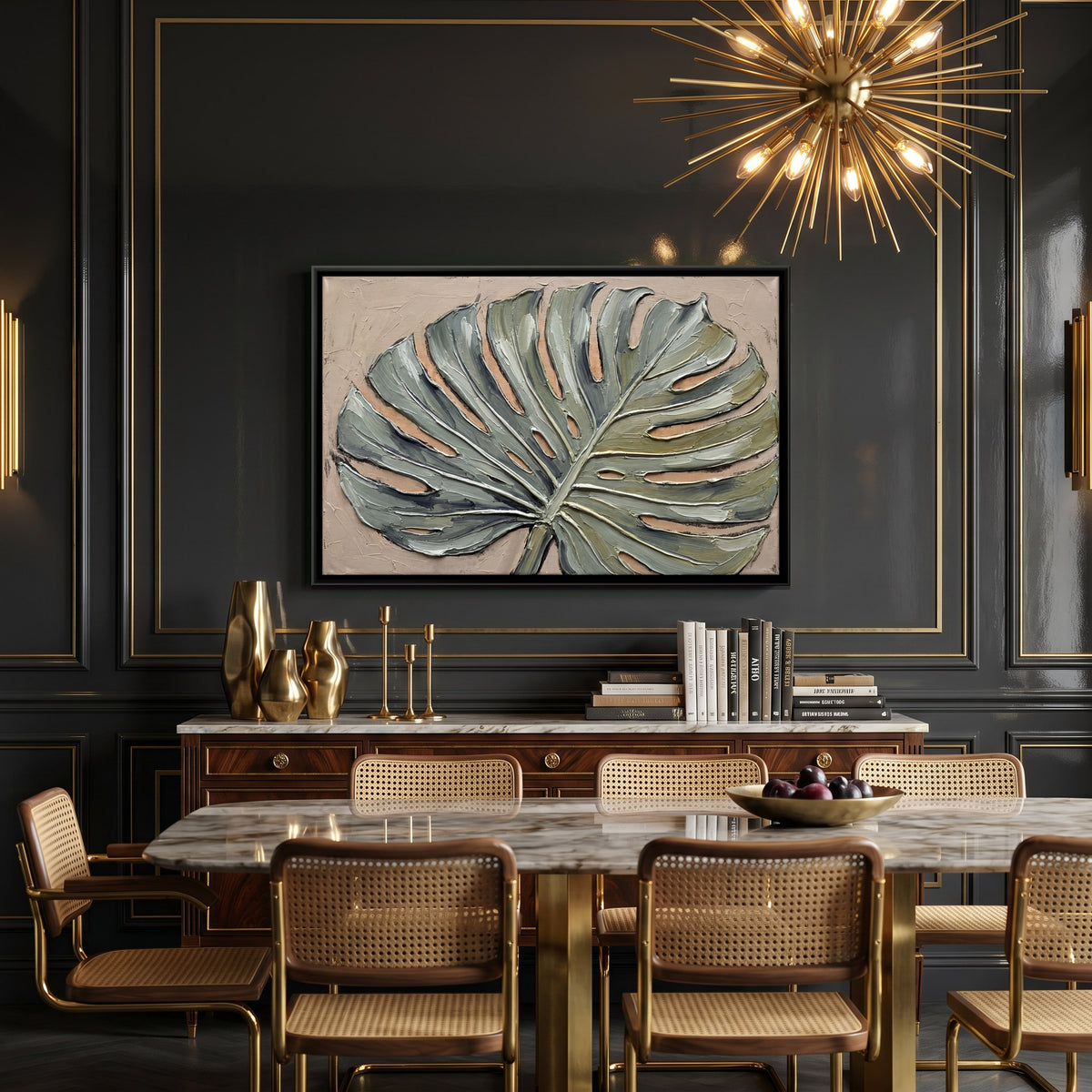 Single Monstera Leaf - canvas art shown in a styled room