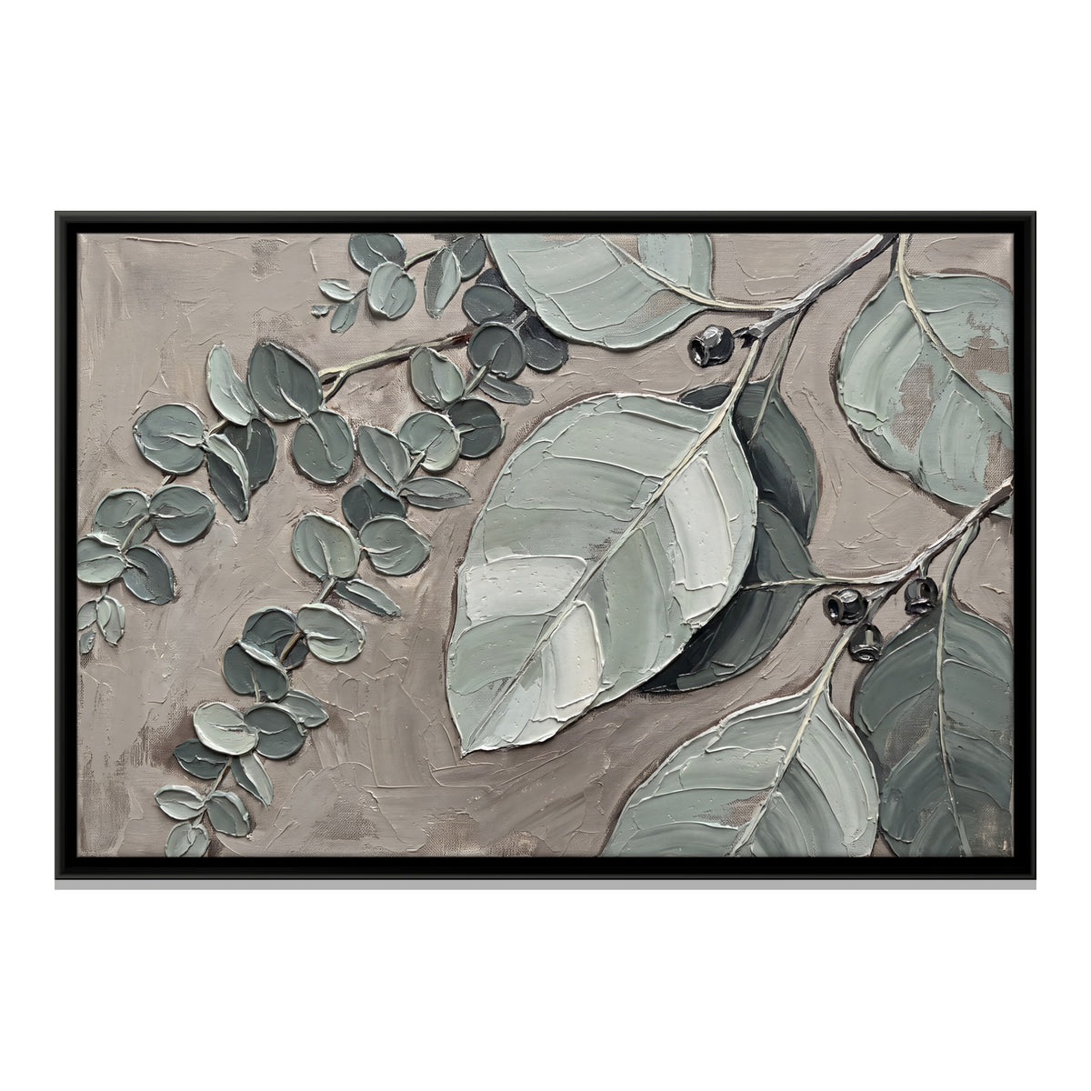 Eucalyptus Branch with Berries - framed canvas print, front view