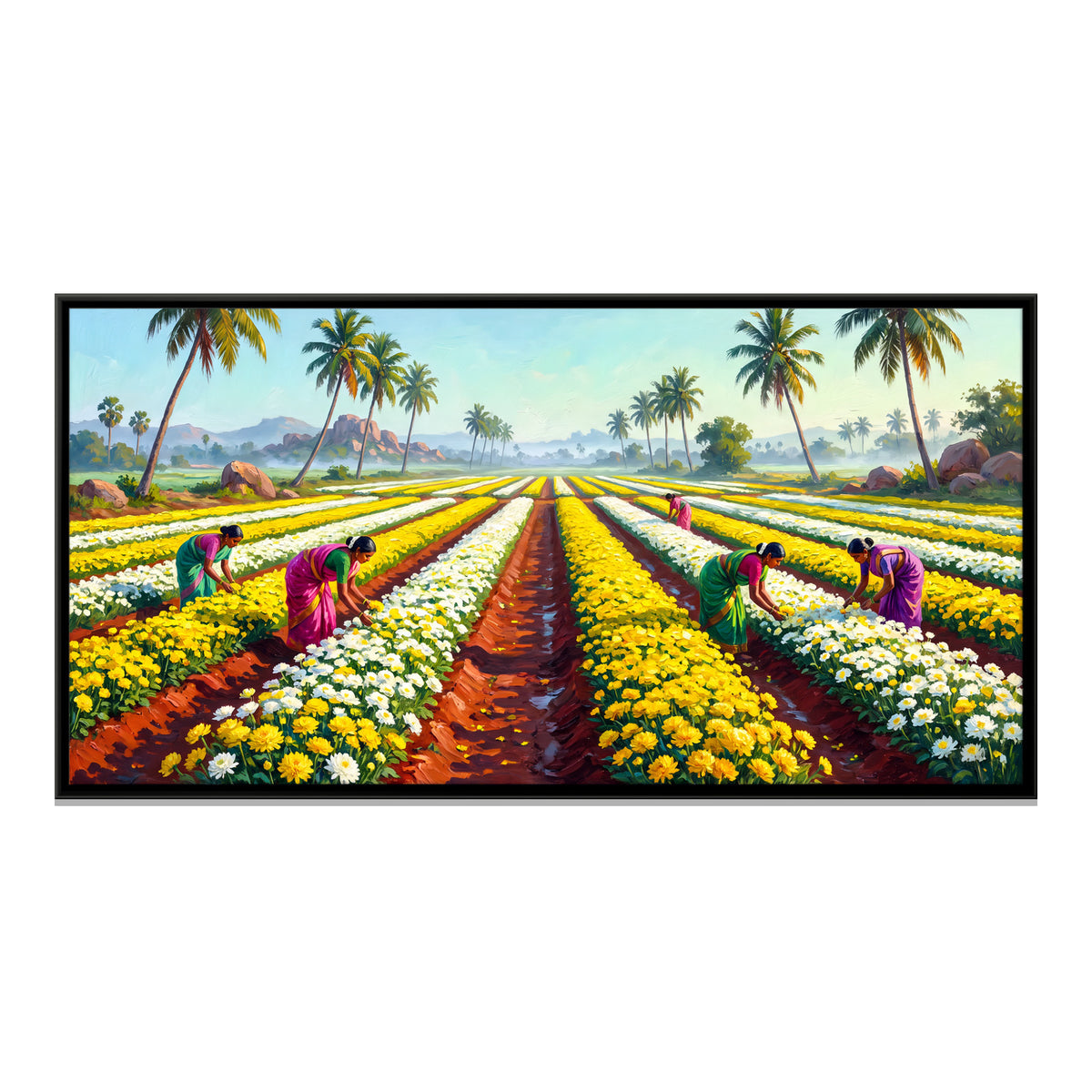 Chrysanthemum Harvest - framed canvas print, front view