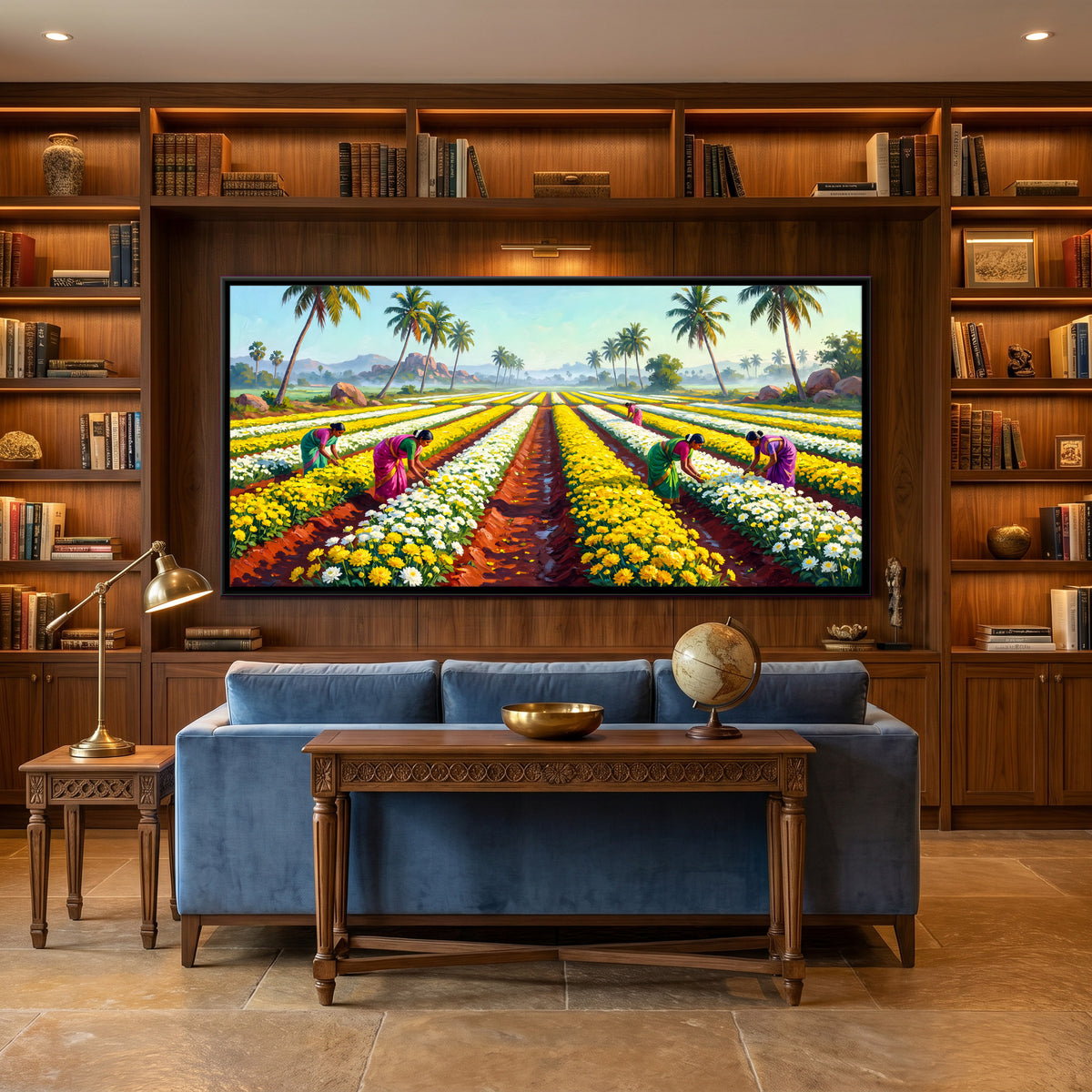 Chrysanthemum Harvest - canvas art shown in a second room setting
