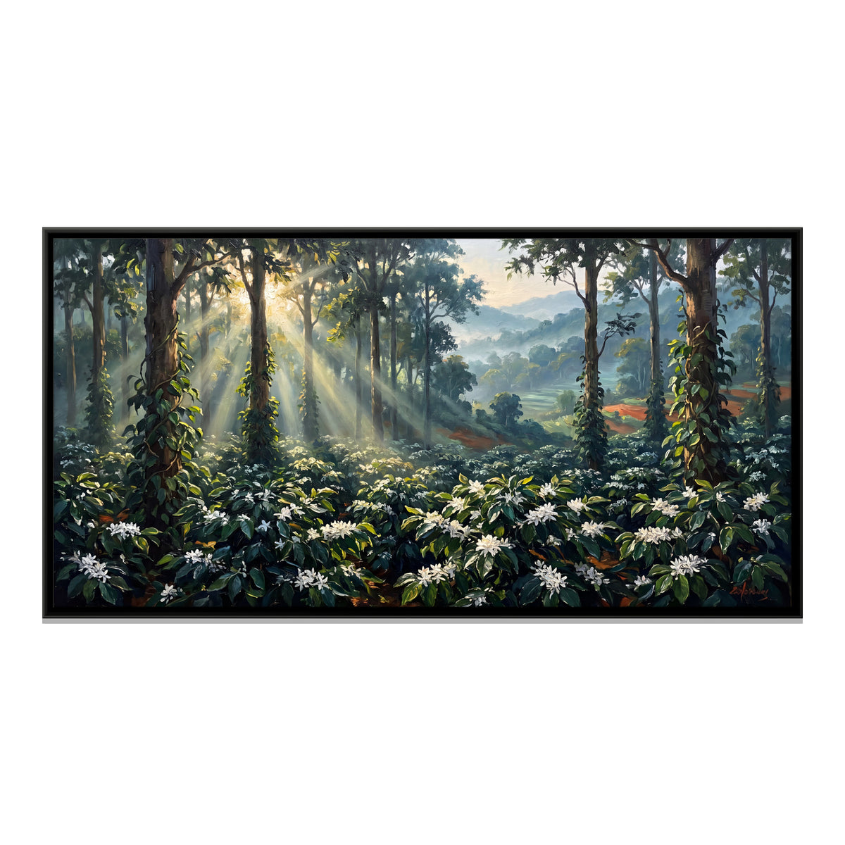 Flowering Coffee Plantation - framed canvas print, front view