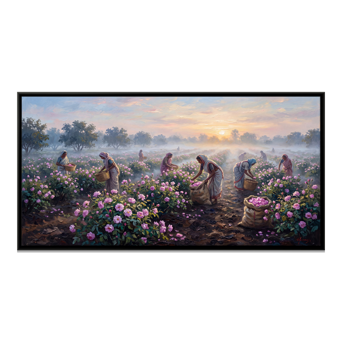 Rose Harvest at Dawn - framed canvas print, front view