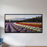 Rows of Lavender and Other Flowers in Charcoal