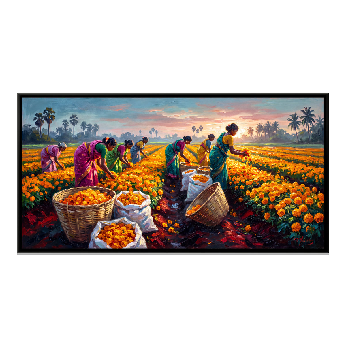 Marigold Harvest - framed canvas print, front view