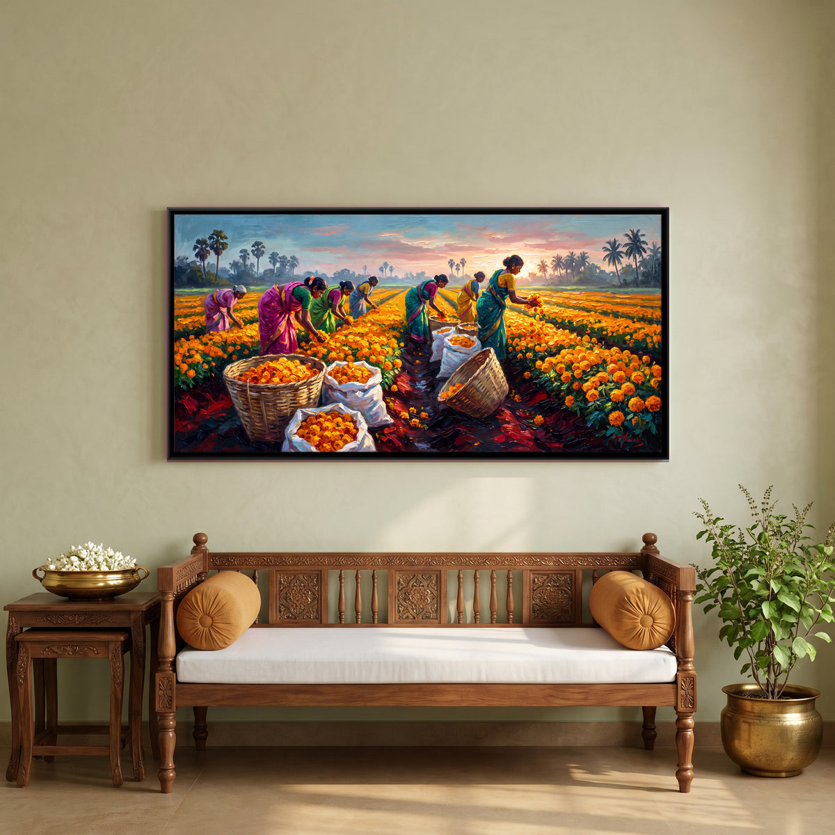 Marigold Harvest - canvas art shown in a second room setting