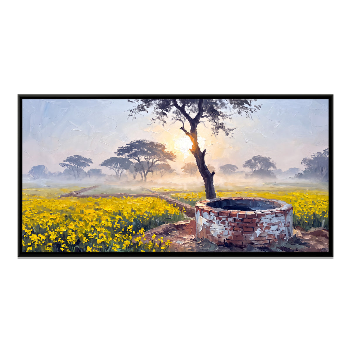 Well in a Mustard Field - framed canvas print, front view