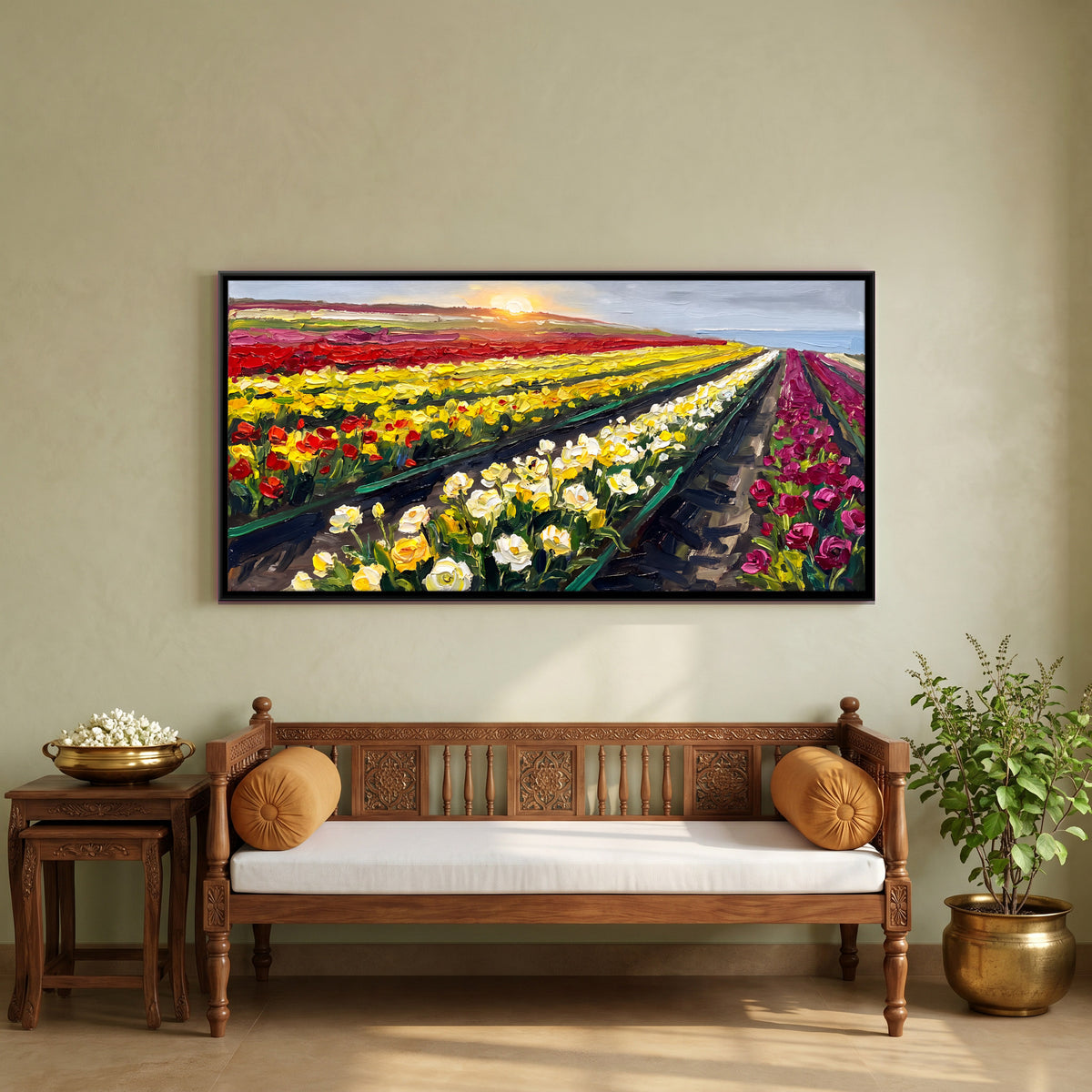 Flower Fields by the Sea - canvas art shown in a second room setting