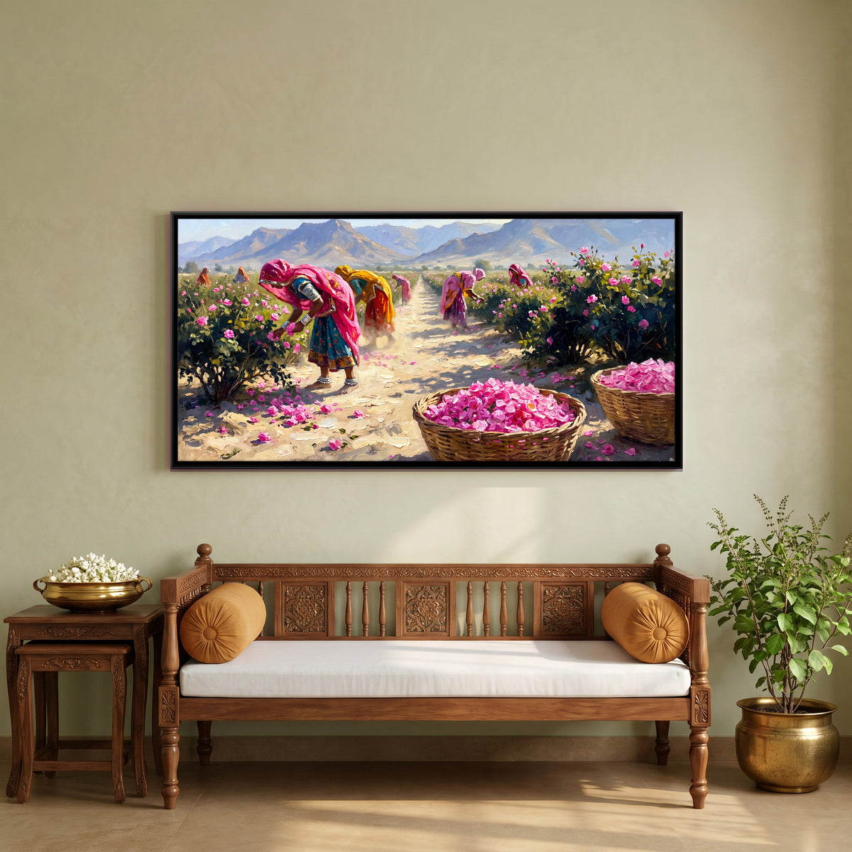 Rose Petal Harvest - canvas art shown in a styled room