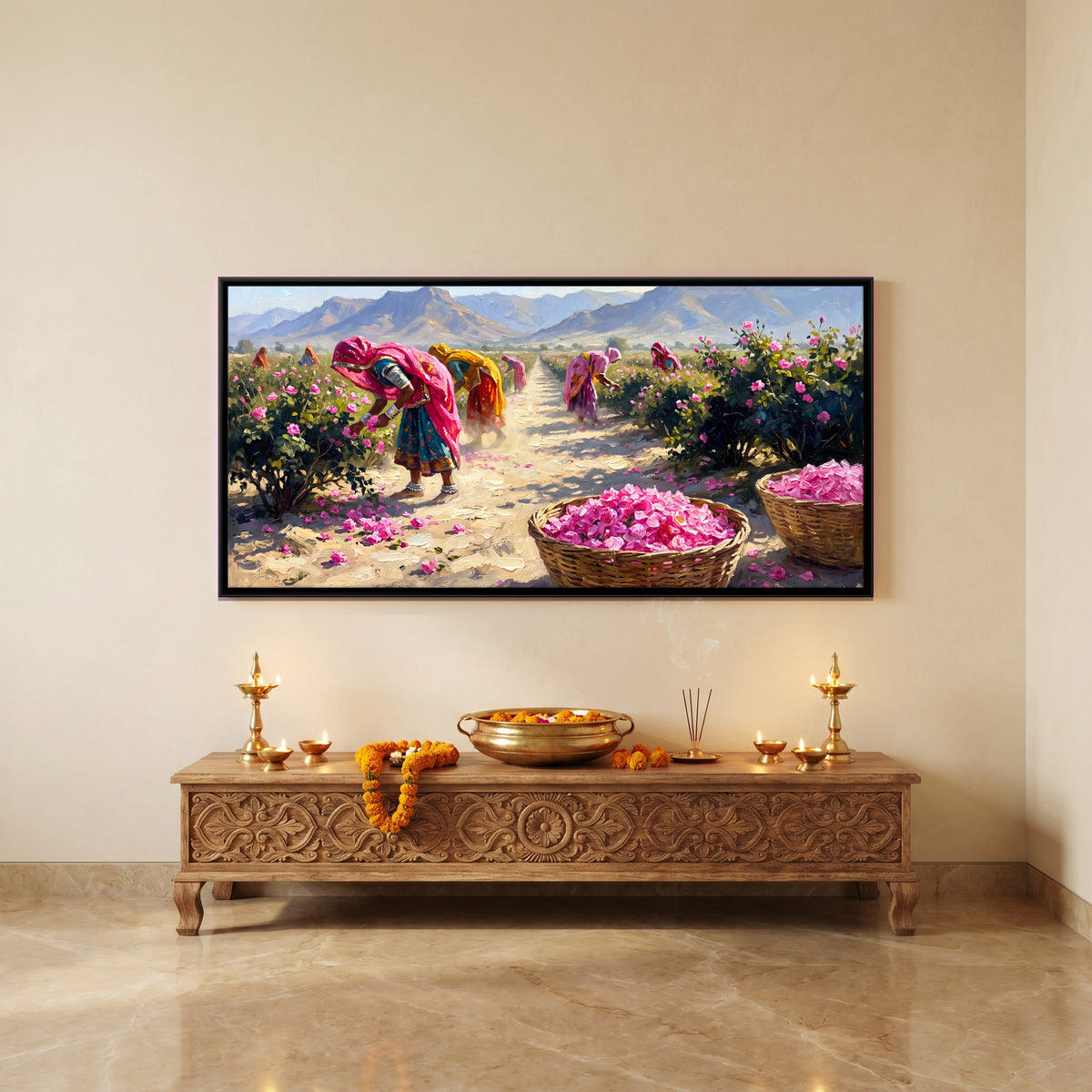 Rose Petal Harvest - canvas art shown in a second room setting