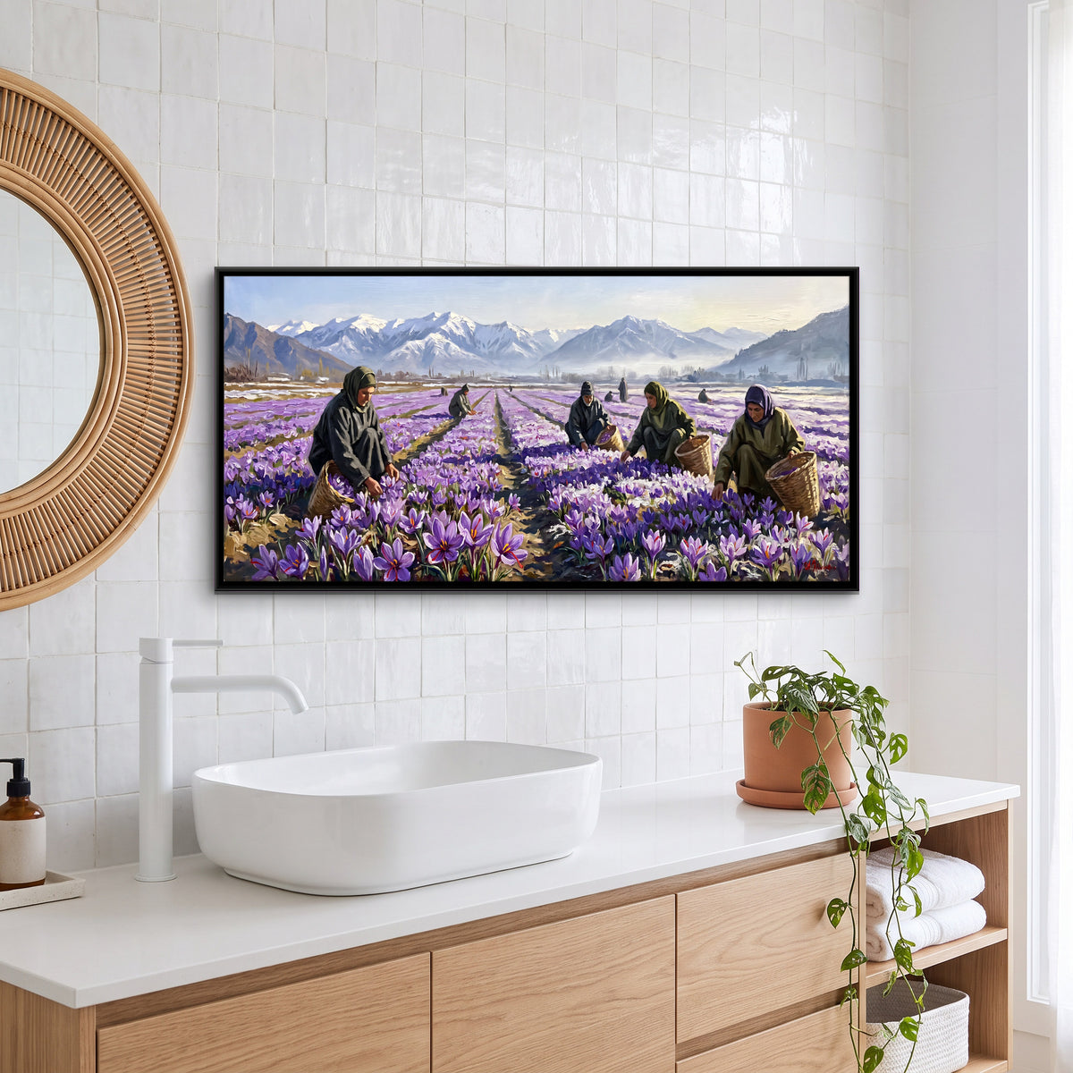 Saffron Harvest - canvas art shown in a second room setting