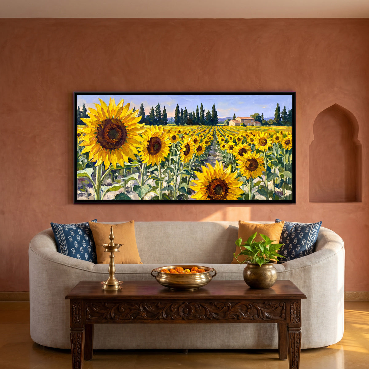 Sunflower Field in Bloom - canvas art shown in a styled room