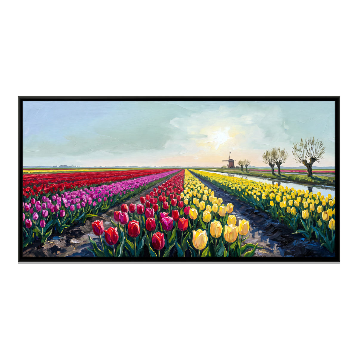 Tulip Fields and Windmill - framed canvas print, front view