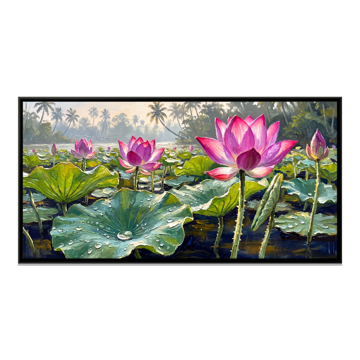 Lotus Pond in Bloom - framed canvas print, front view