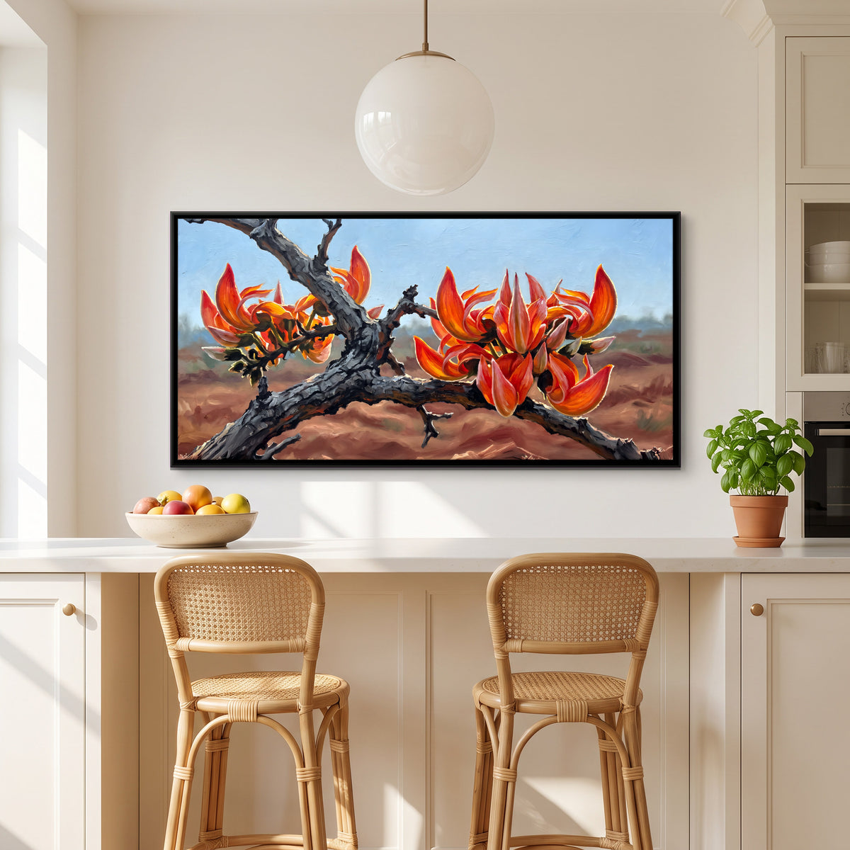 Flame of the Forest in Bloom - canvas art shown in a second room setting