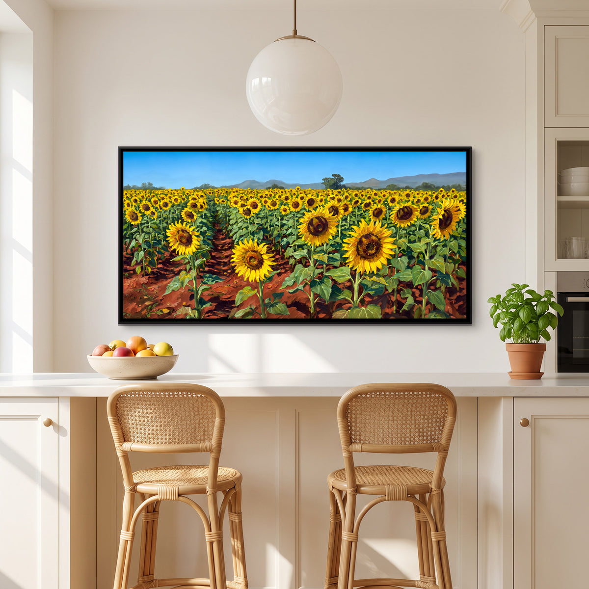 Sunflower Field in Bloom - canvas art shown in a styled room