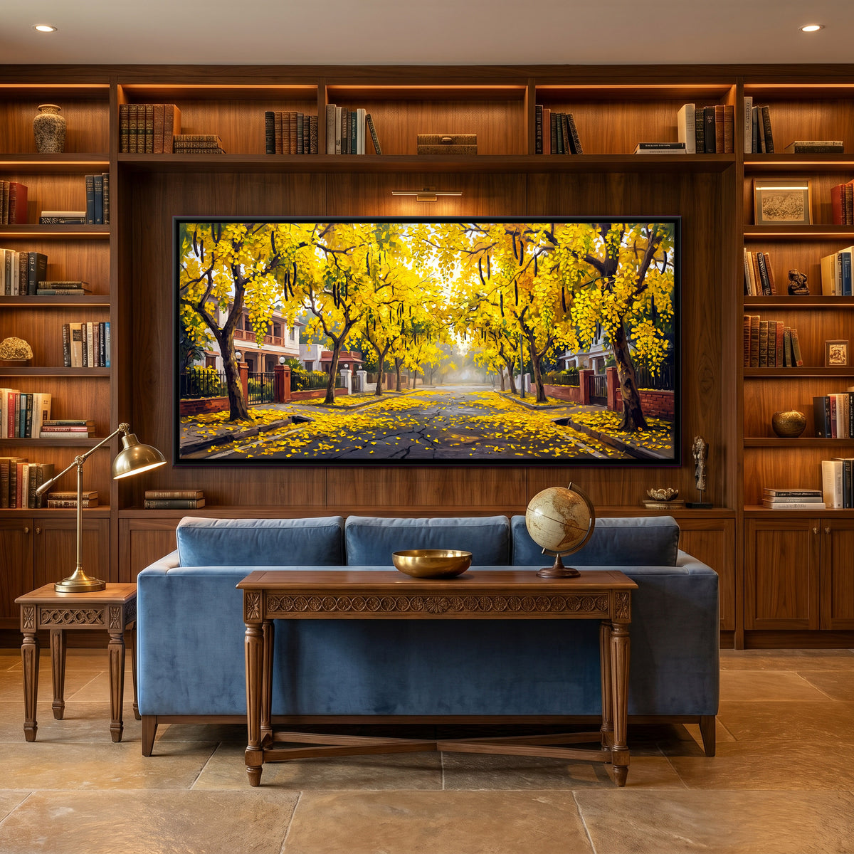 Avenue of Golden Shower Trees - canvas art shown in a styled room