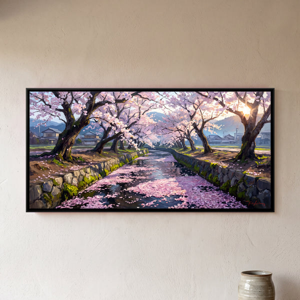 Cherry Blossoms Along a Canal