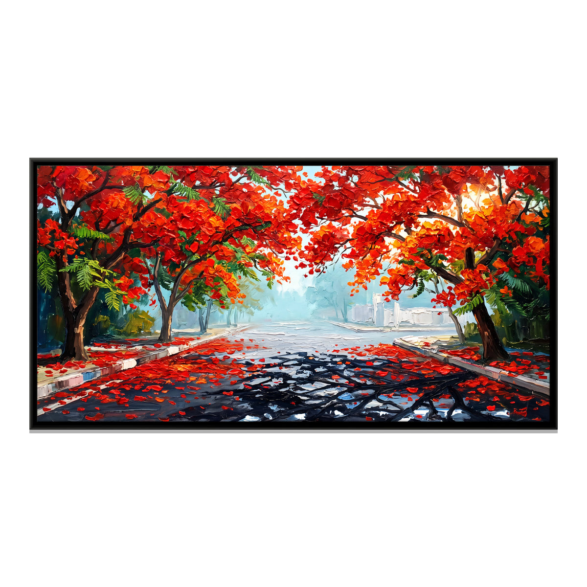 Gulmohar Avenue in Bloom - framed canvas print, front view