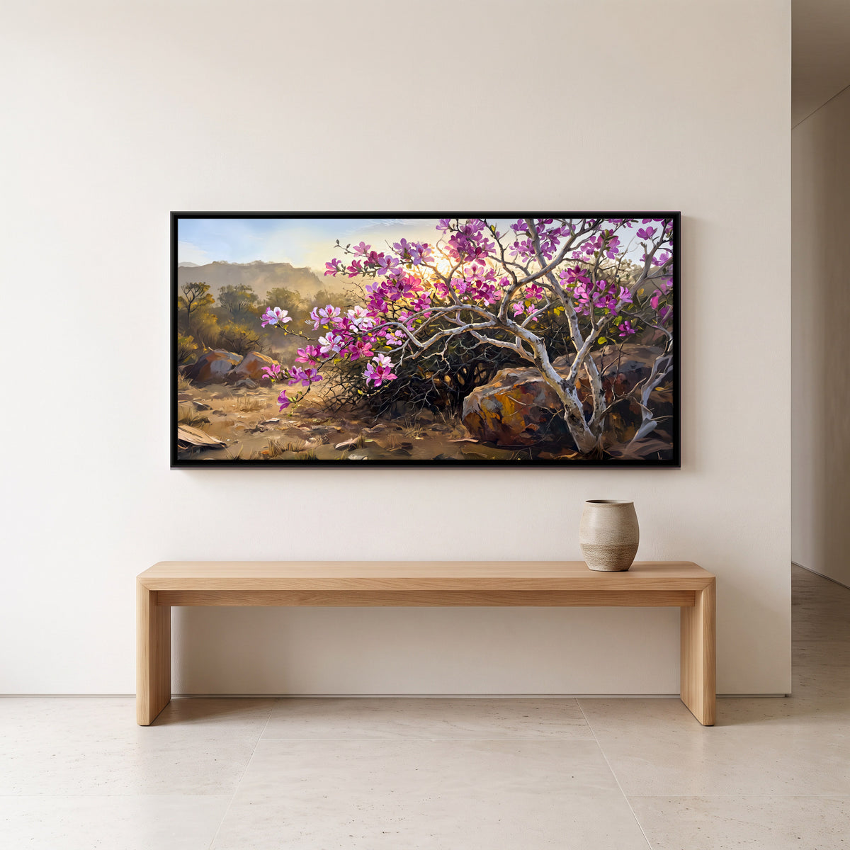 Orchid Tree Among Boulders - canvas art shown in a second room setting
