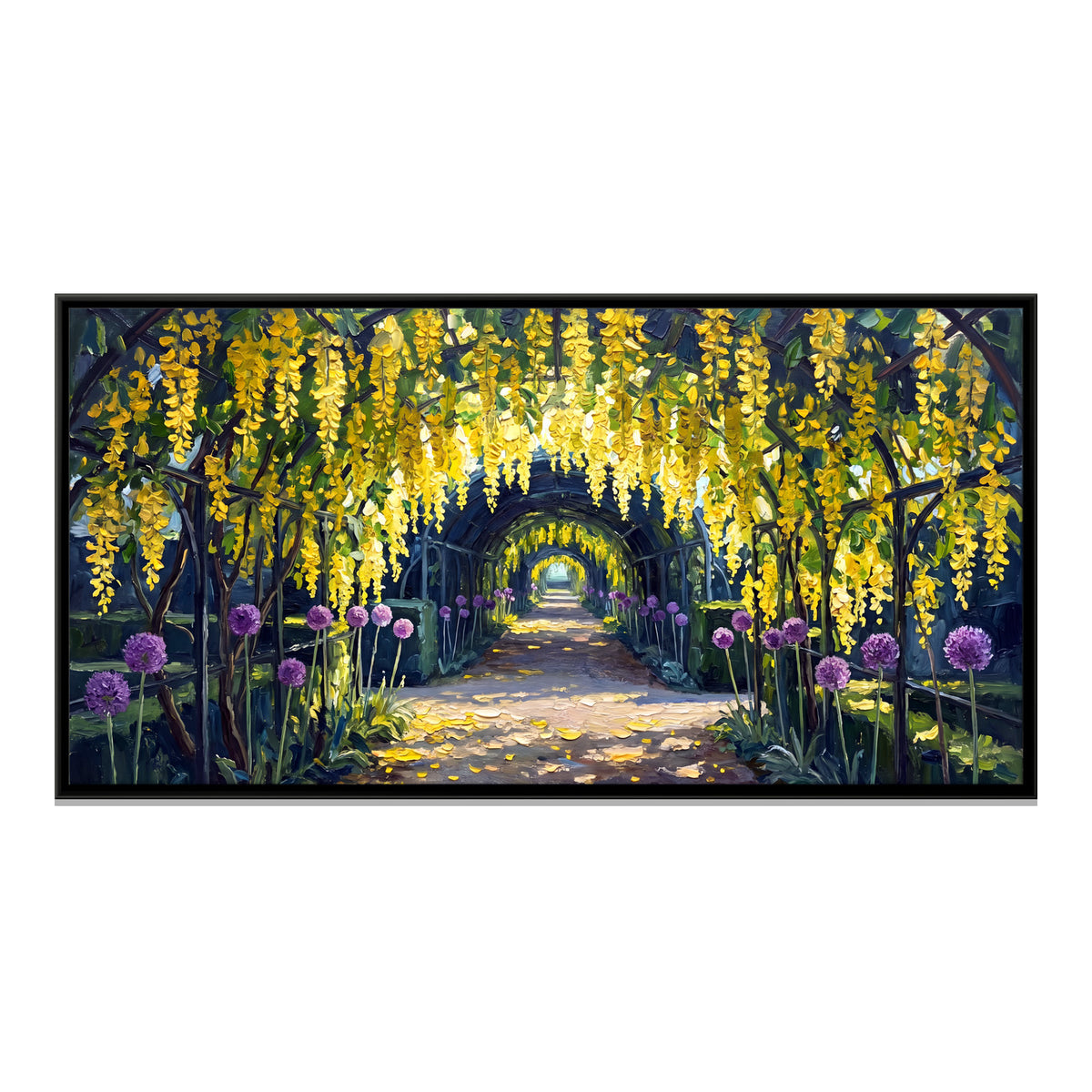 Laburnum Arch in Bloom - framed canvas print, front view