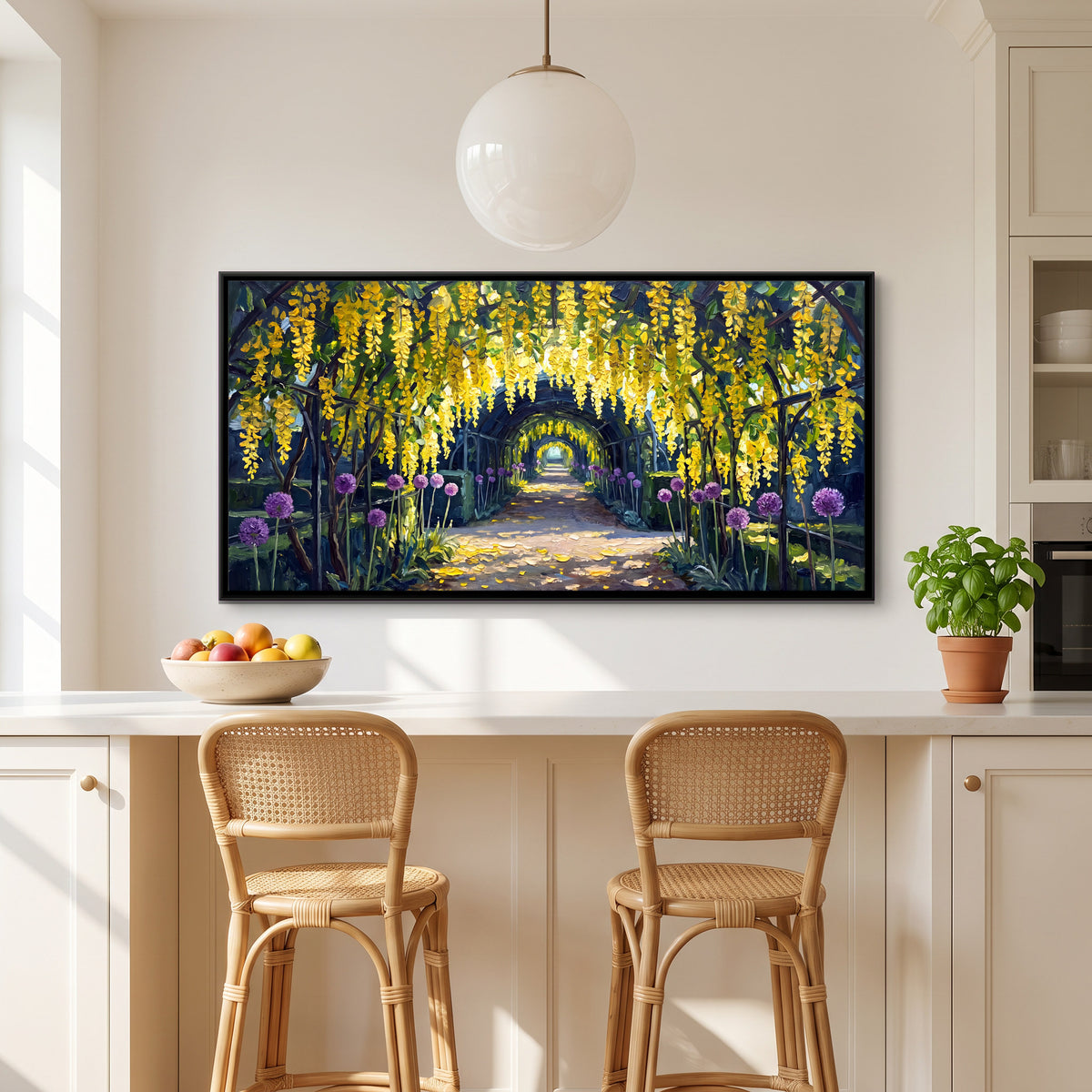 Laburnum Arch in Bloom - canvas art shown in a styled room
