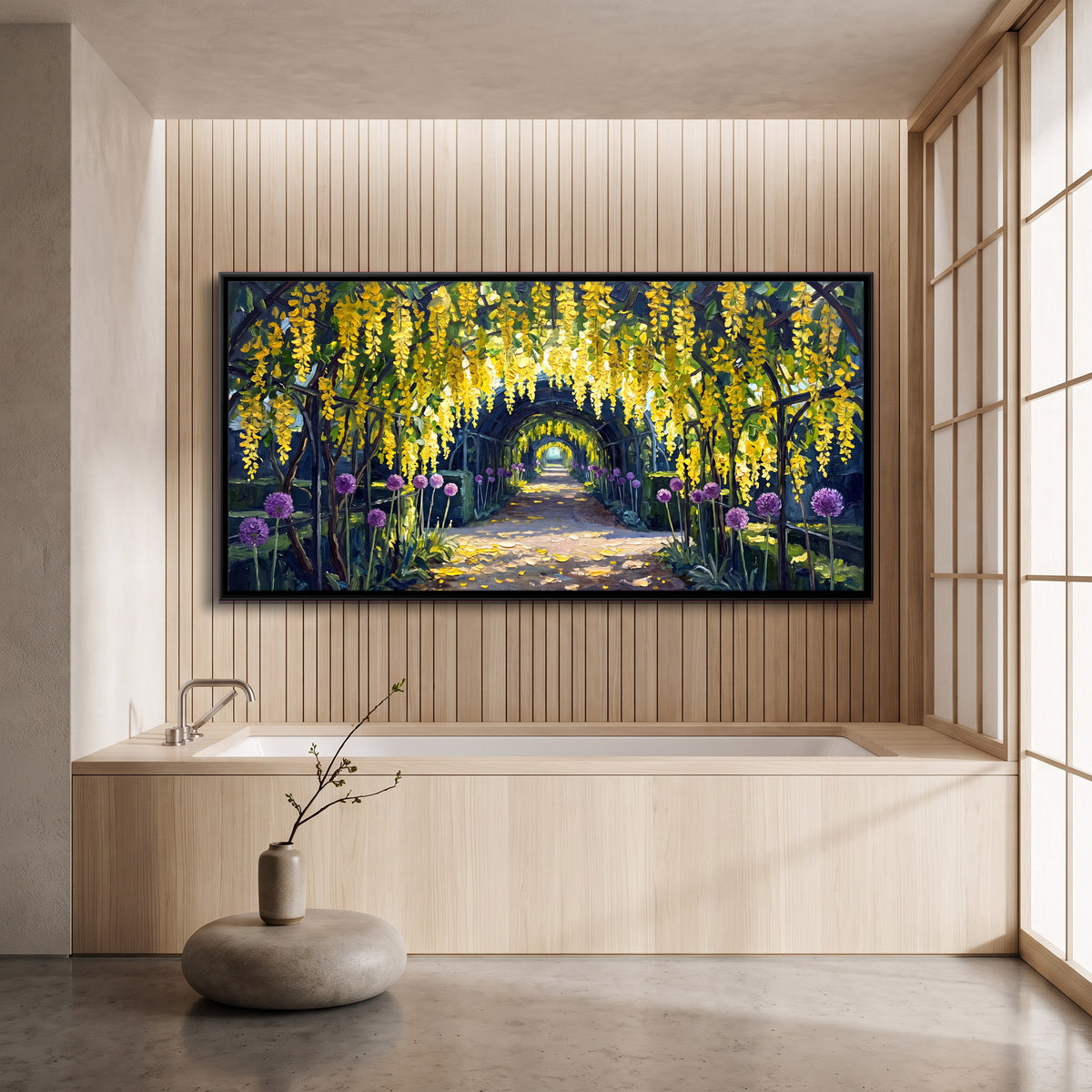 Laburnum Arch in Bloom - canvas art shown in a second room setting