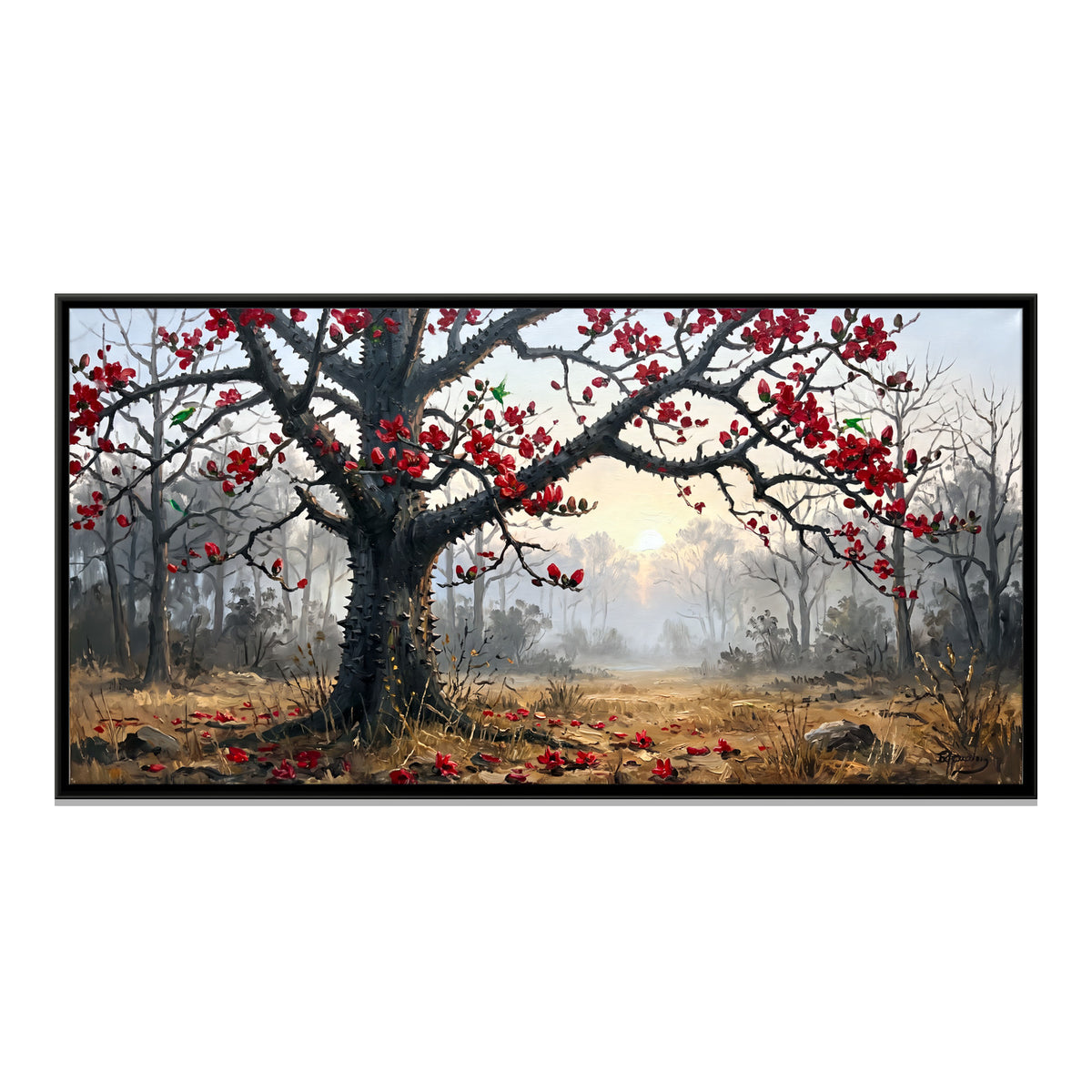 Silk Cotton Tree in Bloom - framed canvas print, front view