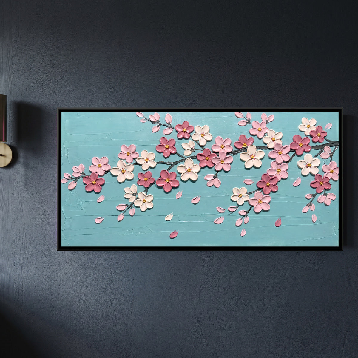 Cherry Blossom Branch - framed canvas art hung on a wall