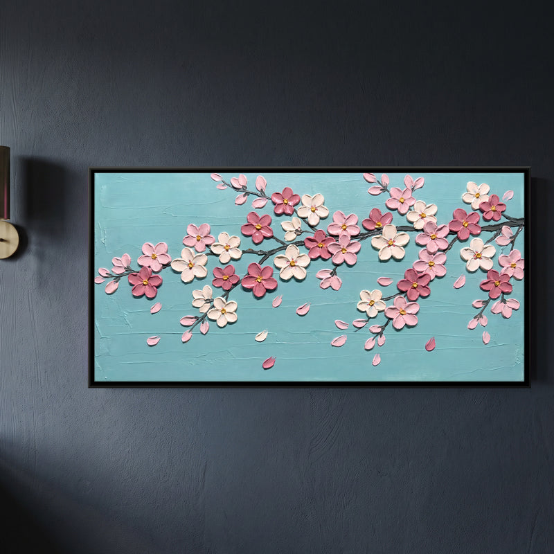 Cherry Blossom Branch - framed canvas art hung on a wall