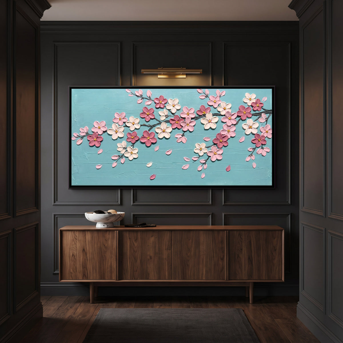 Cherry Blossom Branch - canvas art shown in a styled room