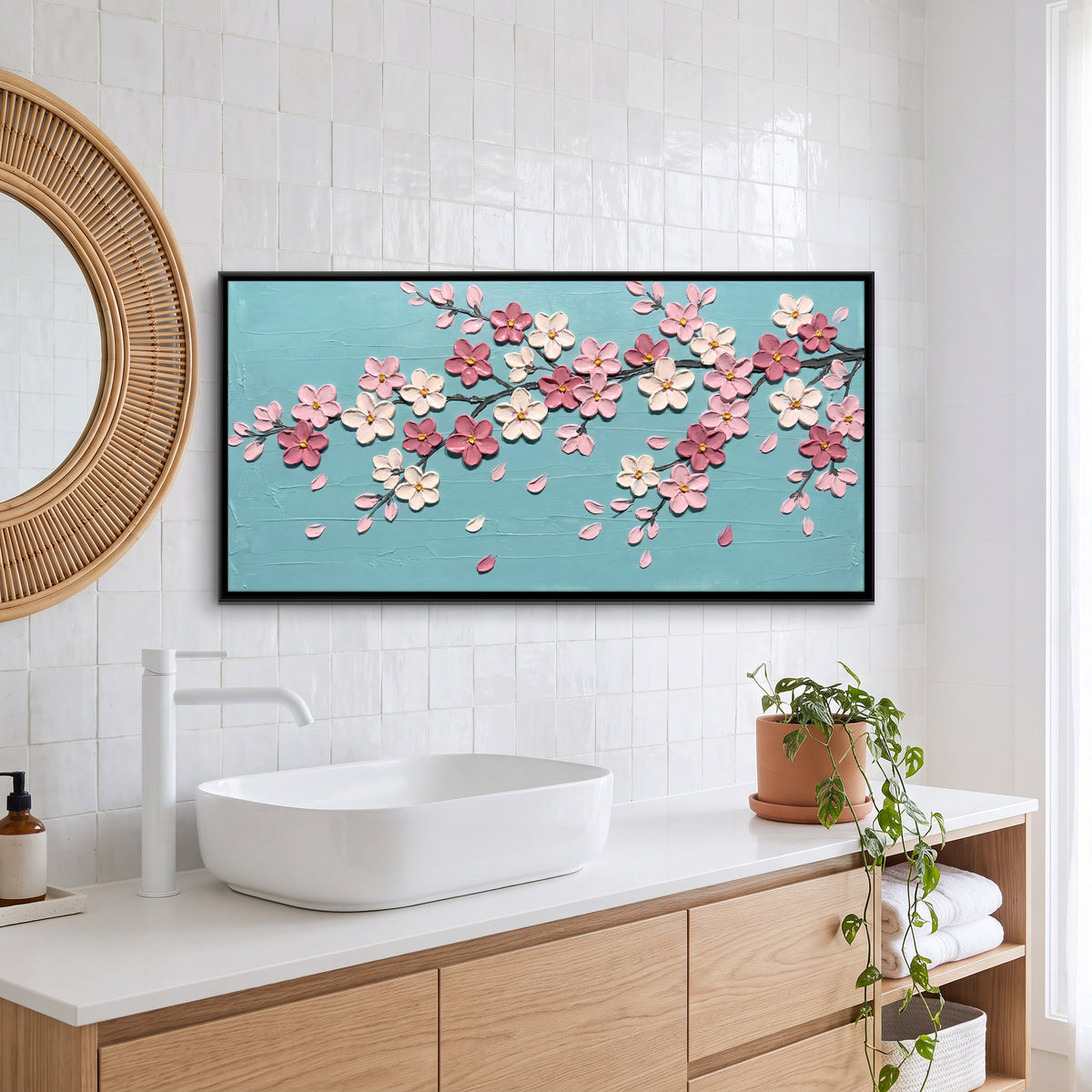Cherry Blossom Branch - canvas art shown in a second room setting