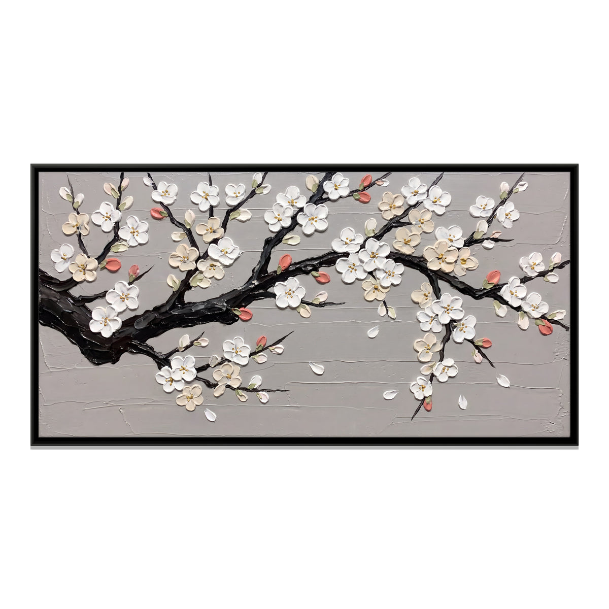White Plum Blossom Branch - framed canvas print, front view