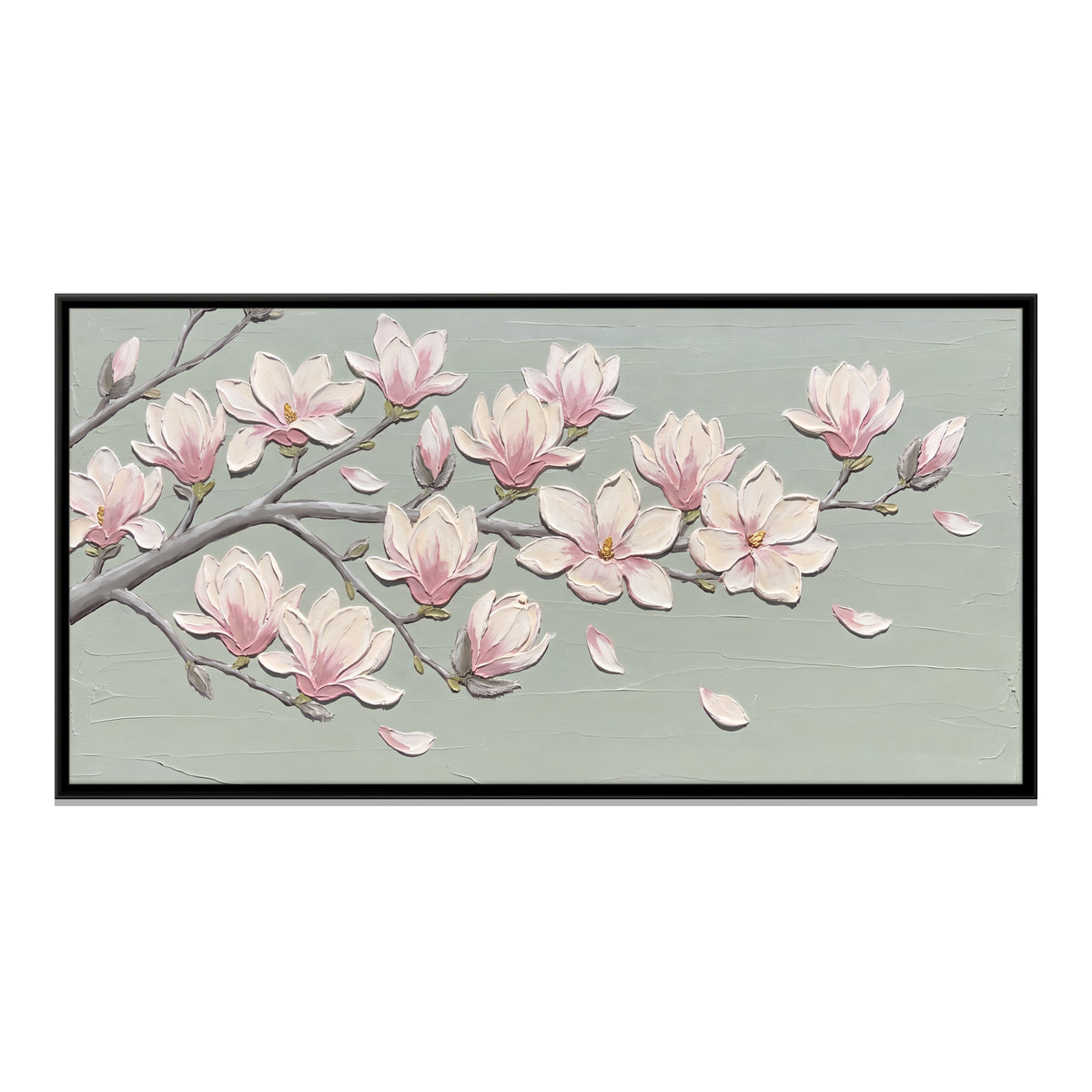 Magnolia Blossom Branch - framed canvas print, front view