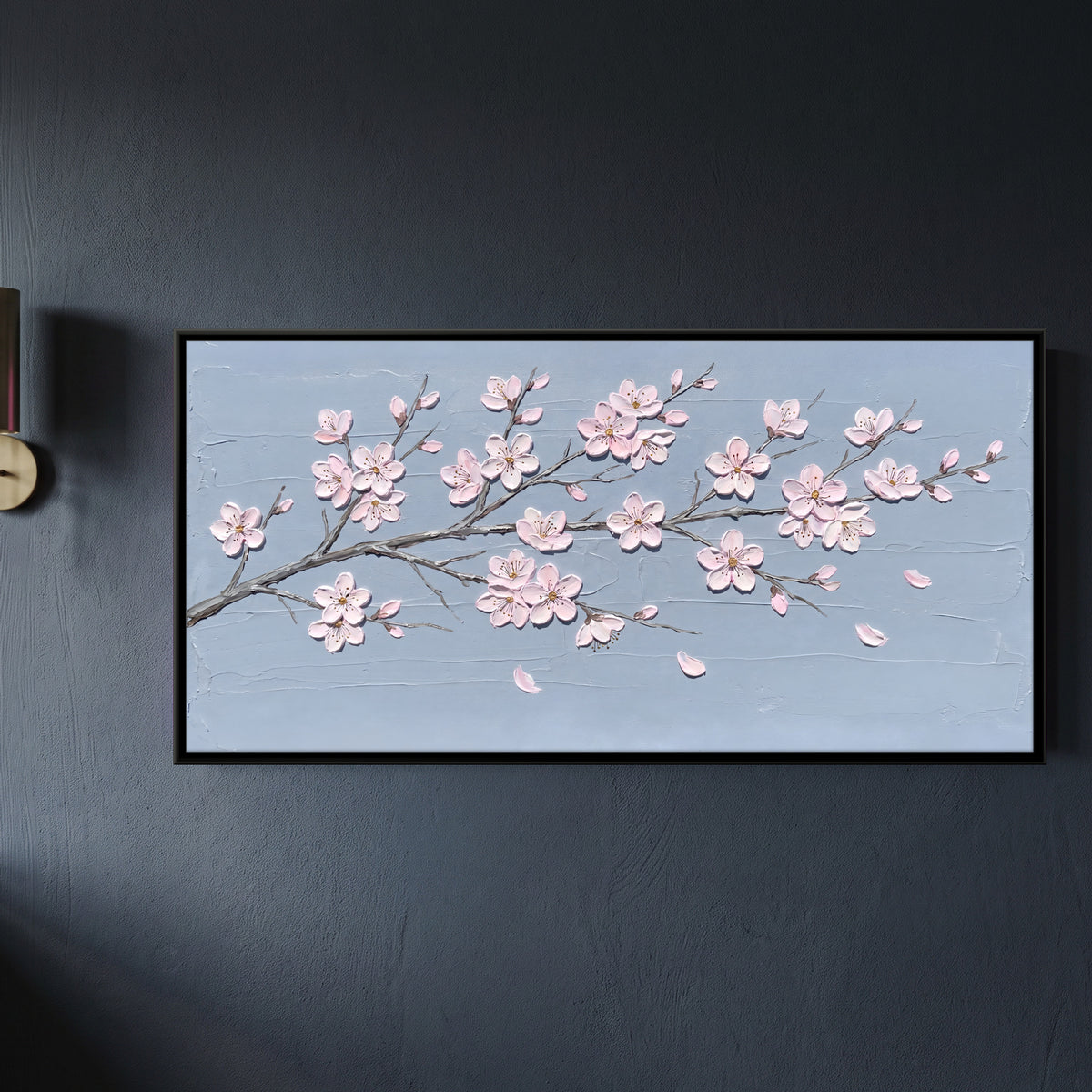 Almond Blossom Branch - framed canvas art hung on a wall