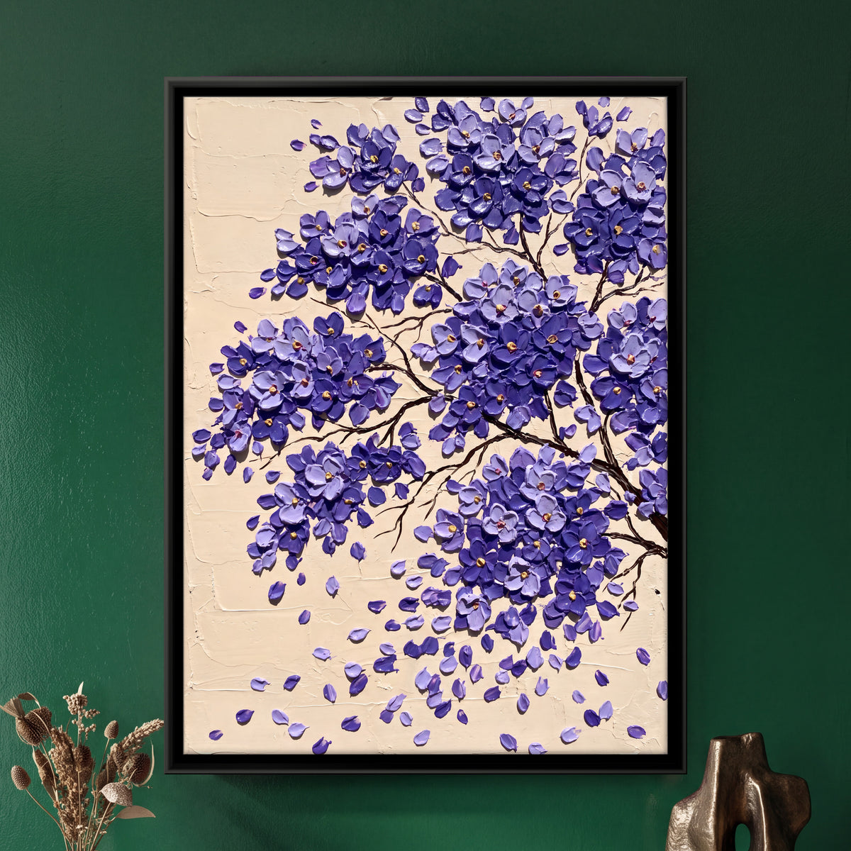 Jacaranda Blossoms - framed canvas art hung on a wall