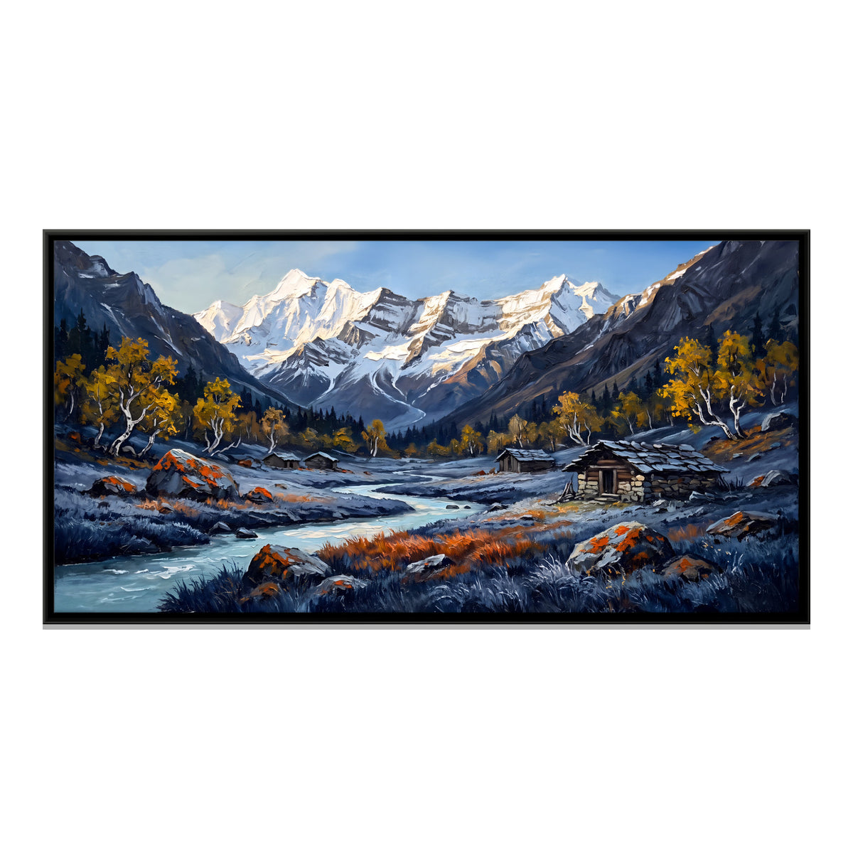 Stone Huts in an Autumn Valley - framed canvas print, front view