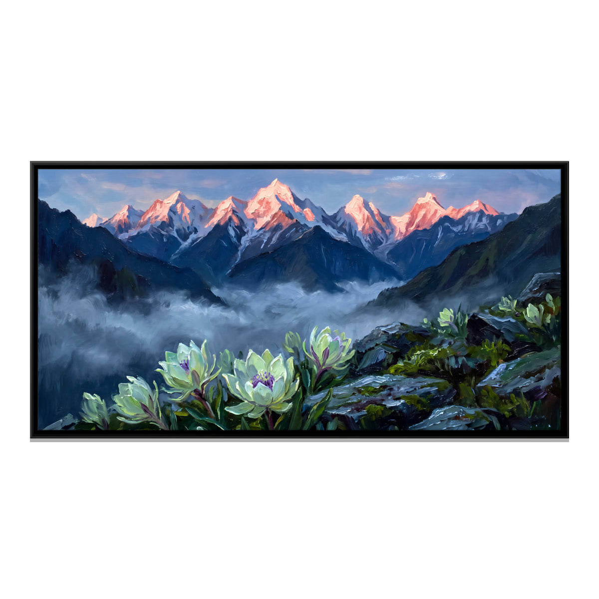 Brahma Kamal Above the Clouds - framed canvas print, front view