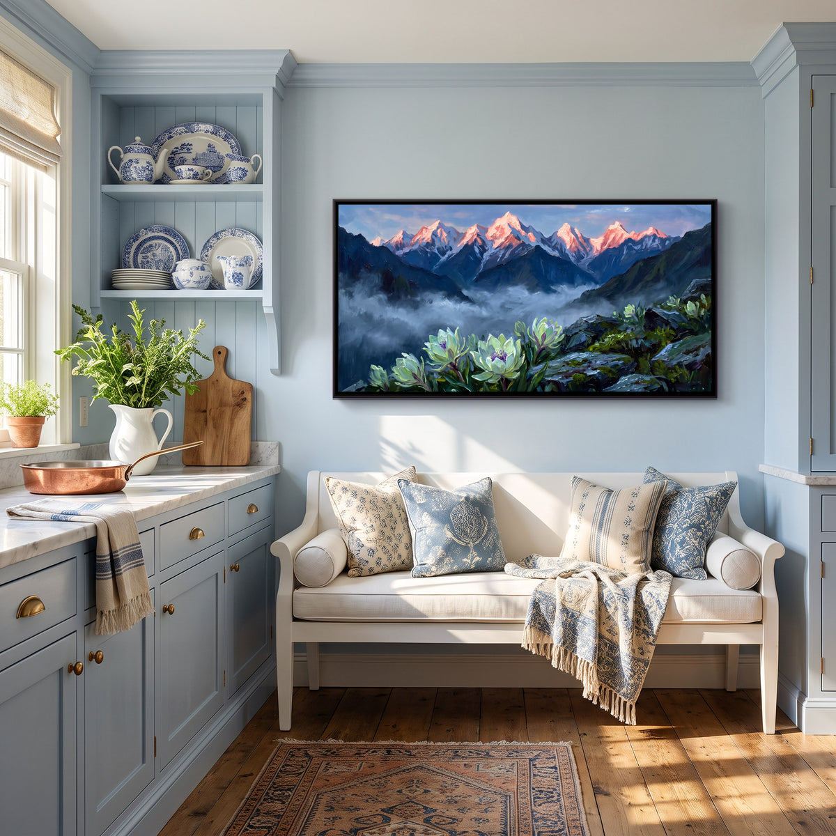 Brahma Kamal Above the Clouds - canvas art shown in a second room setting