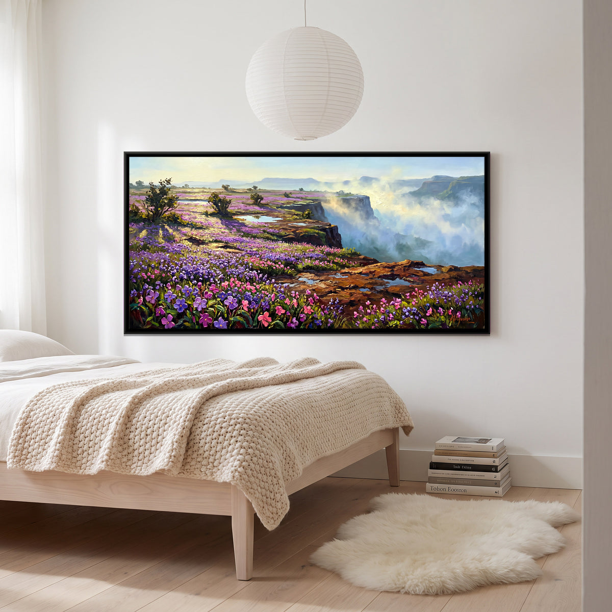 Wildflowers Above a Misty Gorge - canvas art shown in a second room setting