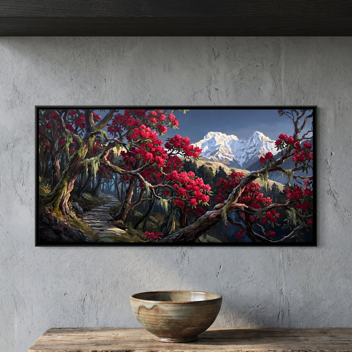 Path Through a Rhododendron Forest - framed canvas art hung on a wall