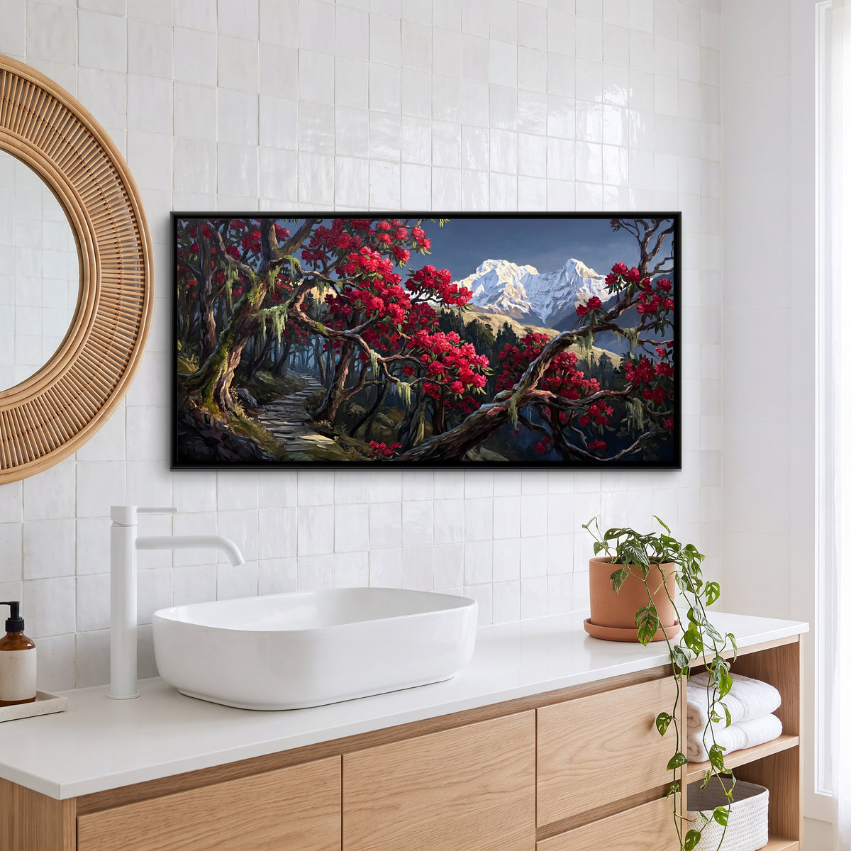 Path Through a Rhododendron Forest - canvas art shown in a styled room