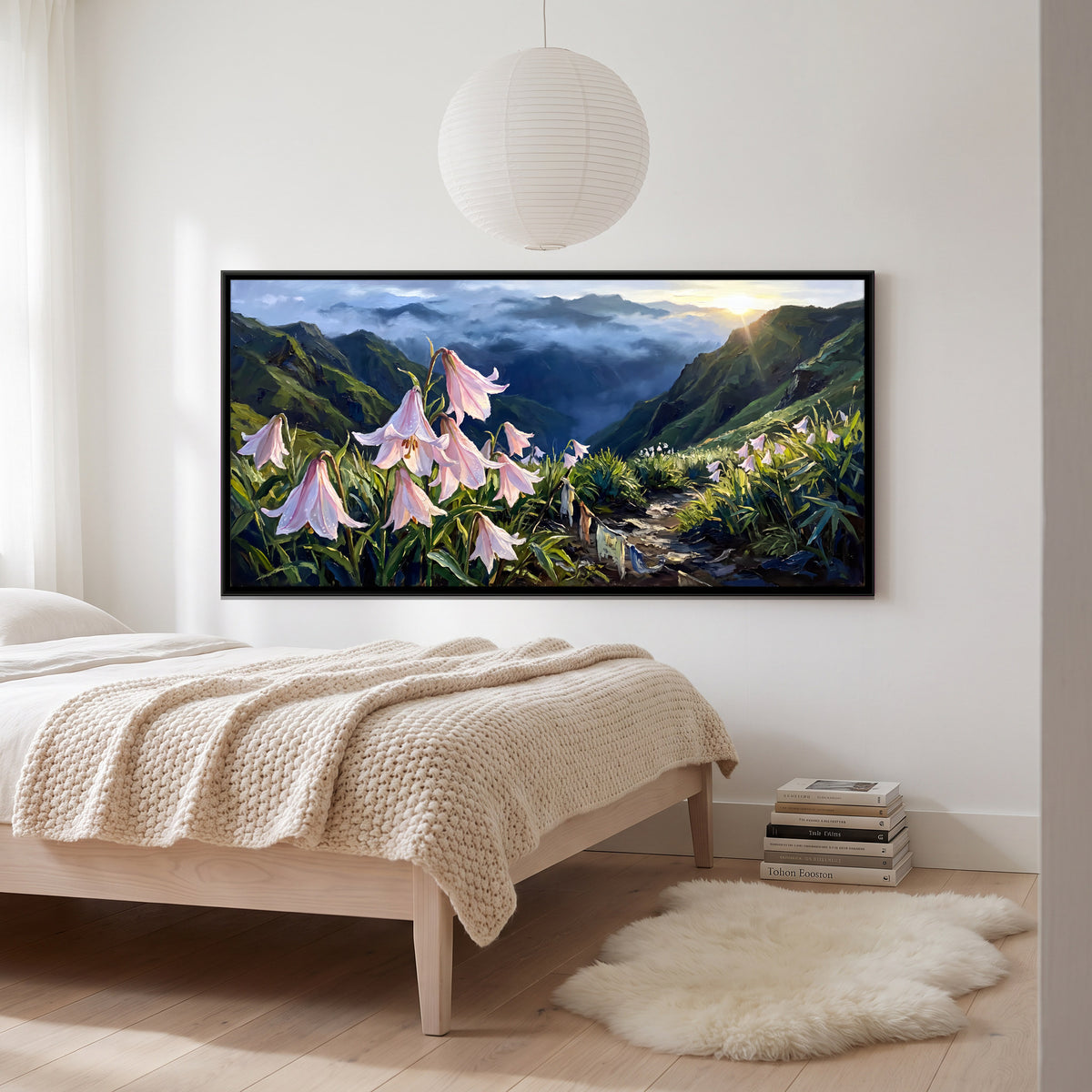 Mountain Lilies at Sunrise - canvas art shown in a second room setting