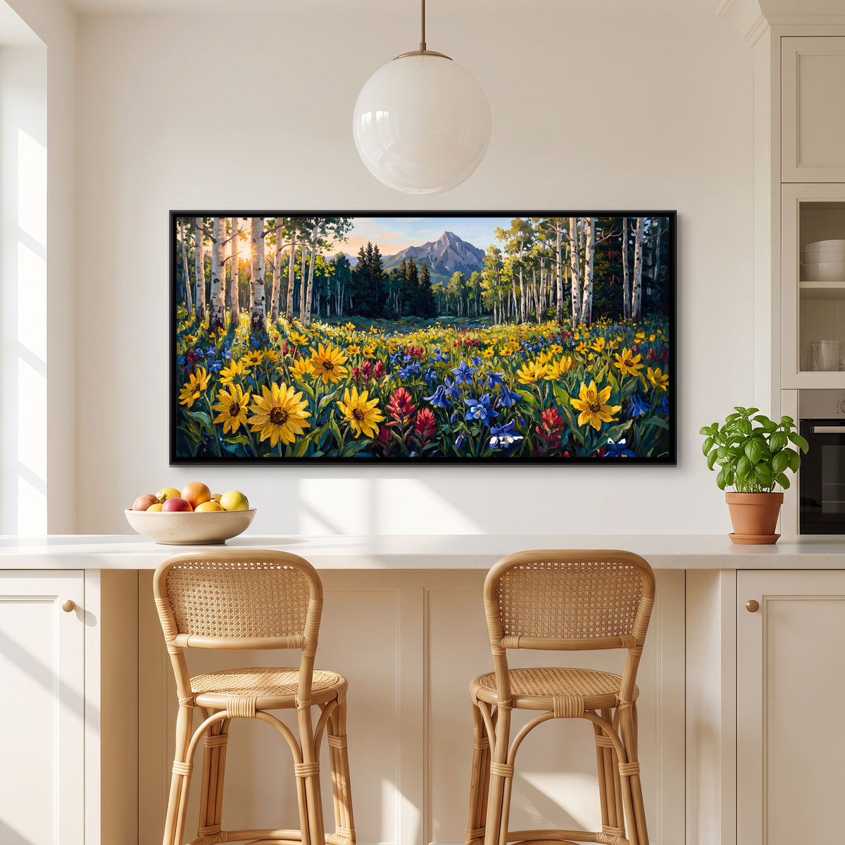 Wildflowers in an Aspen Grove - canvas art shown in a styled room