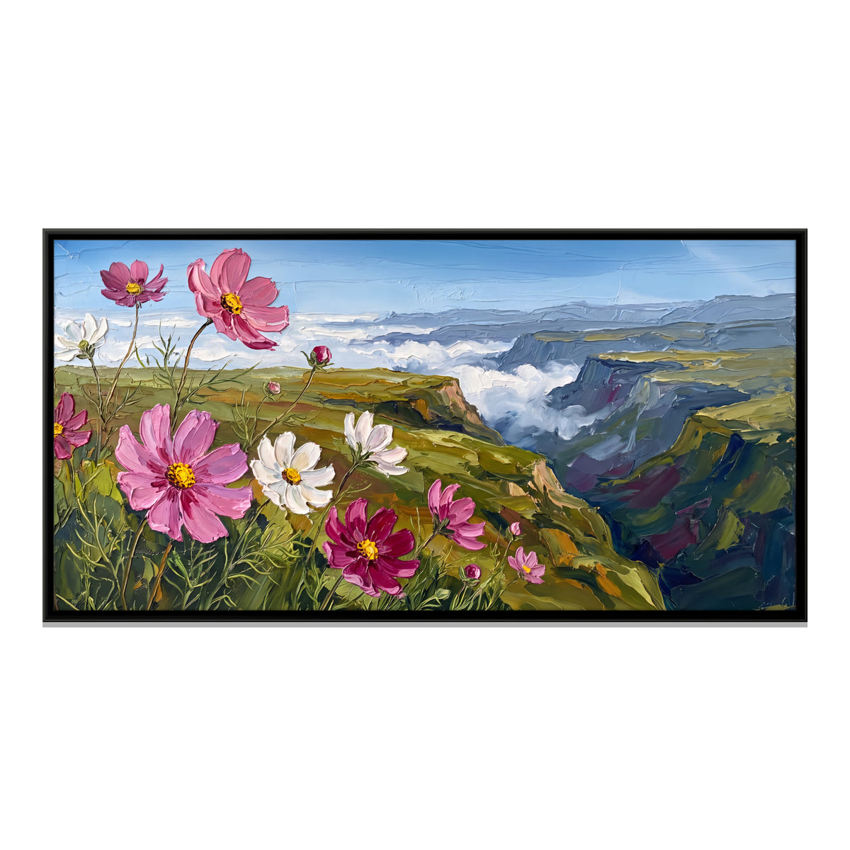 Cosmos Above a Misty Valley - framed canvas print, front view