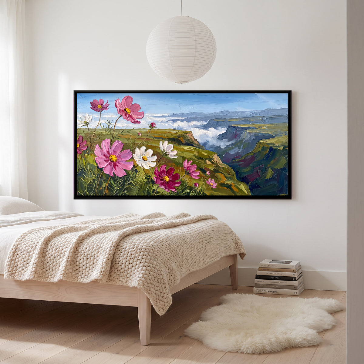 Cosmos Above a Misty Valley - canvas art shown in a second room setting