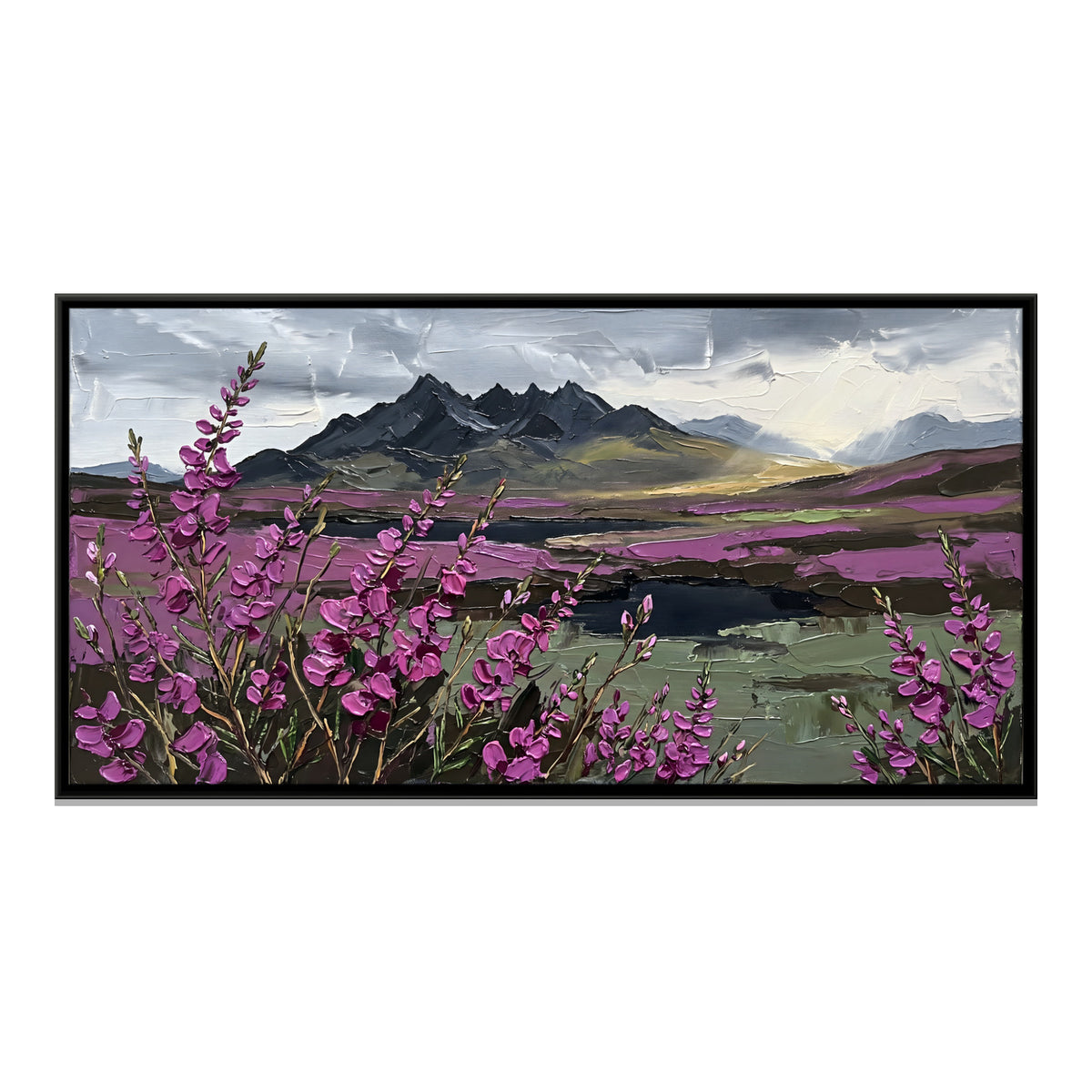 Heather Moorland Below Dark Peaks - framed canvas print, front view